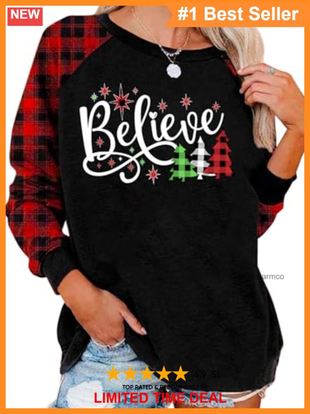 Believe in Magic of Christmas Letter Print Women's Long Sleeve Raglan Tee